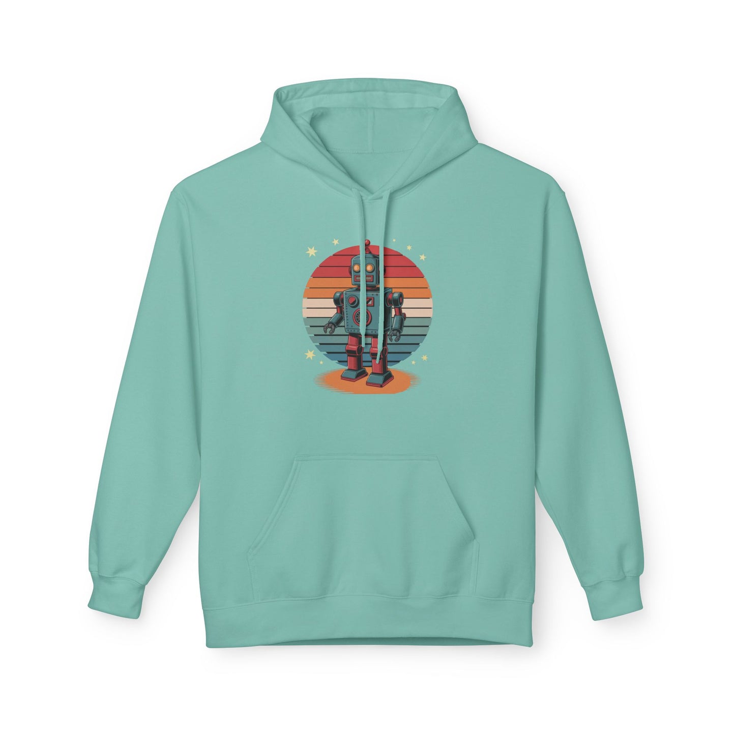 Retro Robot Hoodie – Vintage Sunset Space Toy Graphic