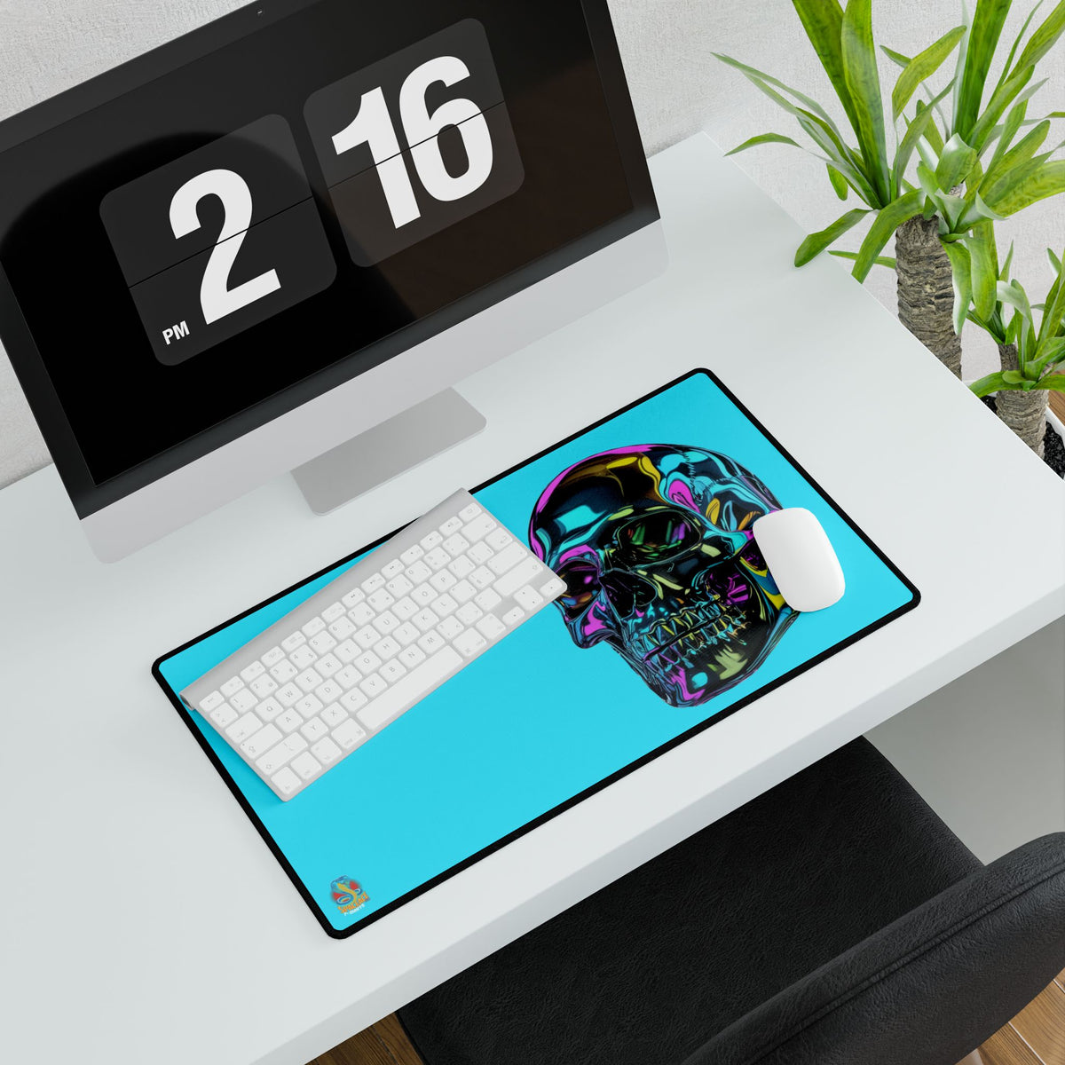 Neon Iridescent Skull Desk Mat Gaming Mouse Pad