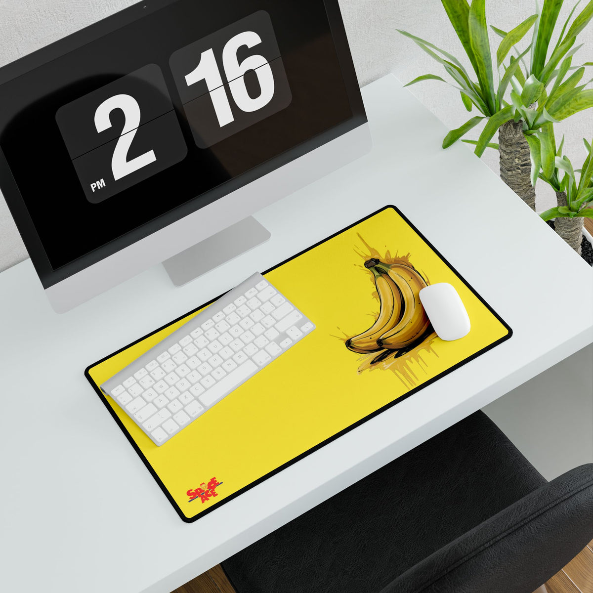 Banana Illustration Desk Mat - Yellow Fruit Playful Workspace Pad