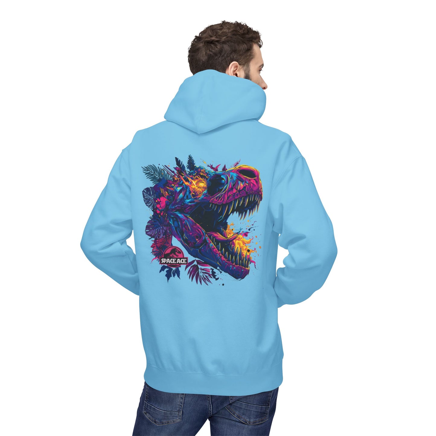 T-Rex Neon Jungle Hoodie — Colorful Dinosaur Graphic Pullover
