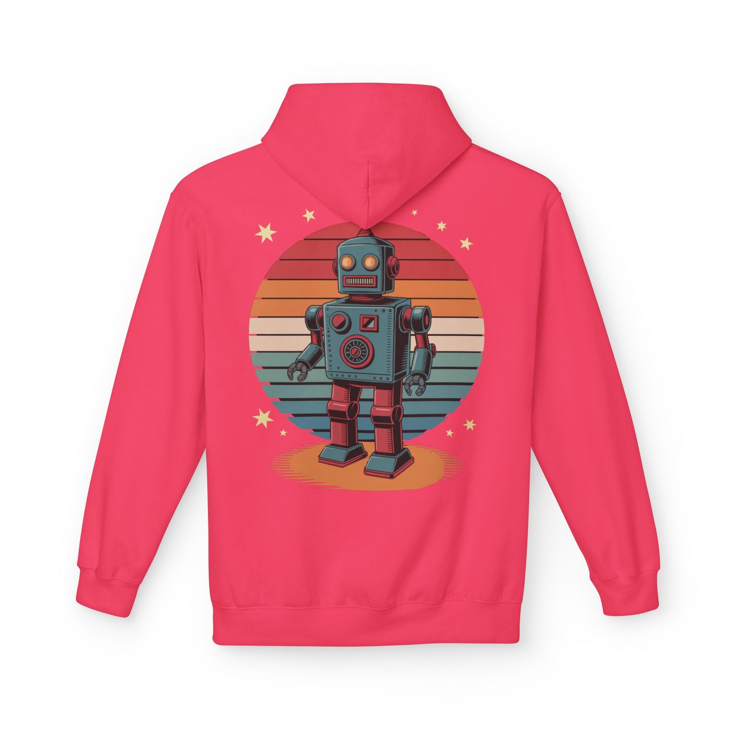 Retro Robot Hoodie – Vintage Sunset Space Toy Graphic