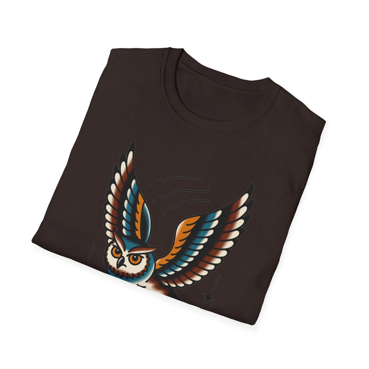 Vintage Owl Illustration T-Shirt - Flying Owl Tattoo Design