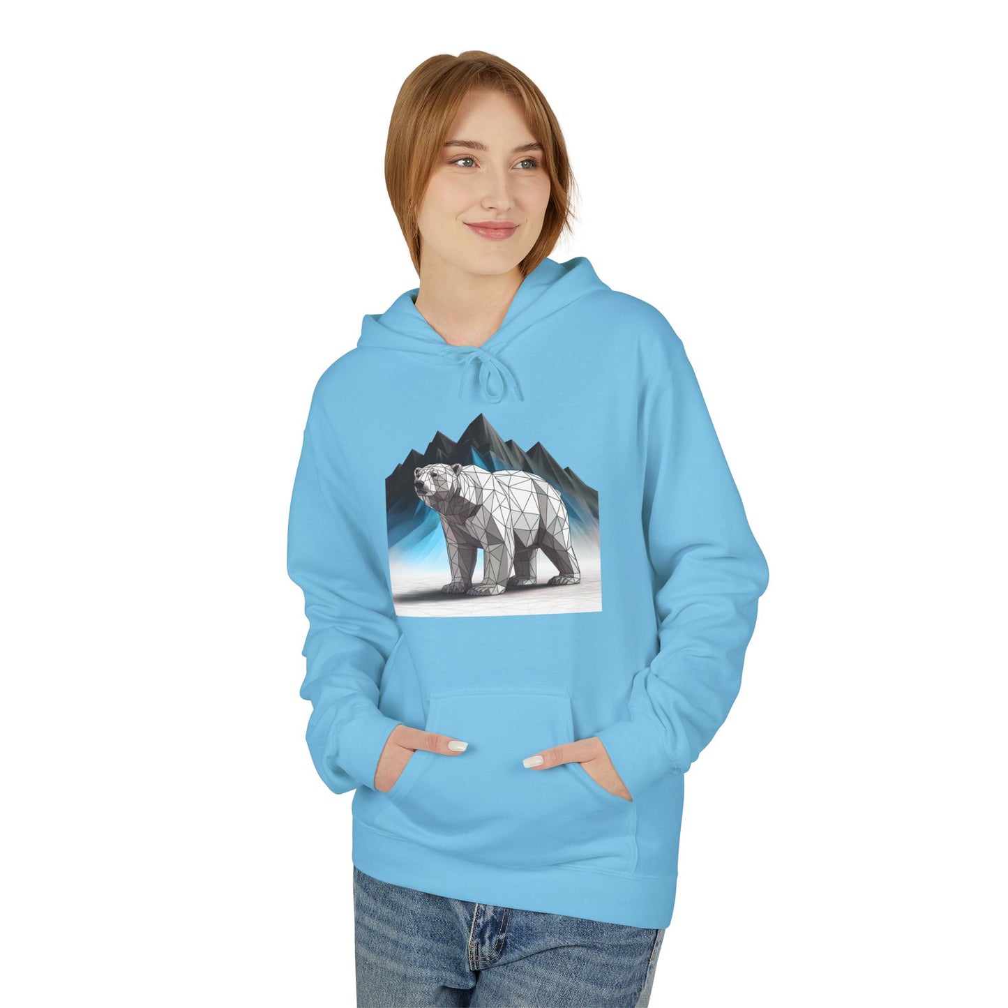 Geometric Polar Bear Hoodie — Mountain Arctic Graphic Sweatshirt