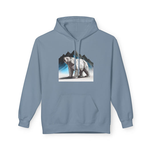 Geometric Polar Bear Fleece Hoodie - Cozy Outdoor Apparel, Unisex Gift, Nature Lover Hoodie, Winter Wardrobe Essential, Adventure Outfit