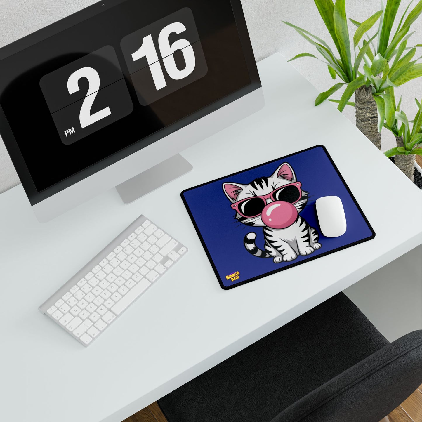 Bubblegum Cat Desk Mat Blue - Cat with Sunglasses Mouse Pad