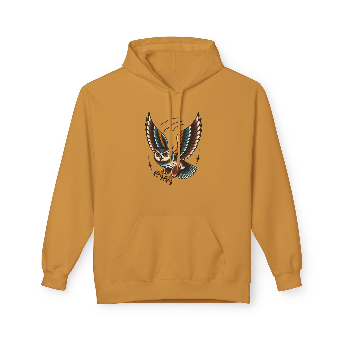 Owl Tattoo Hoodie — Vintage Flying Owl Graphic Pullover