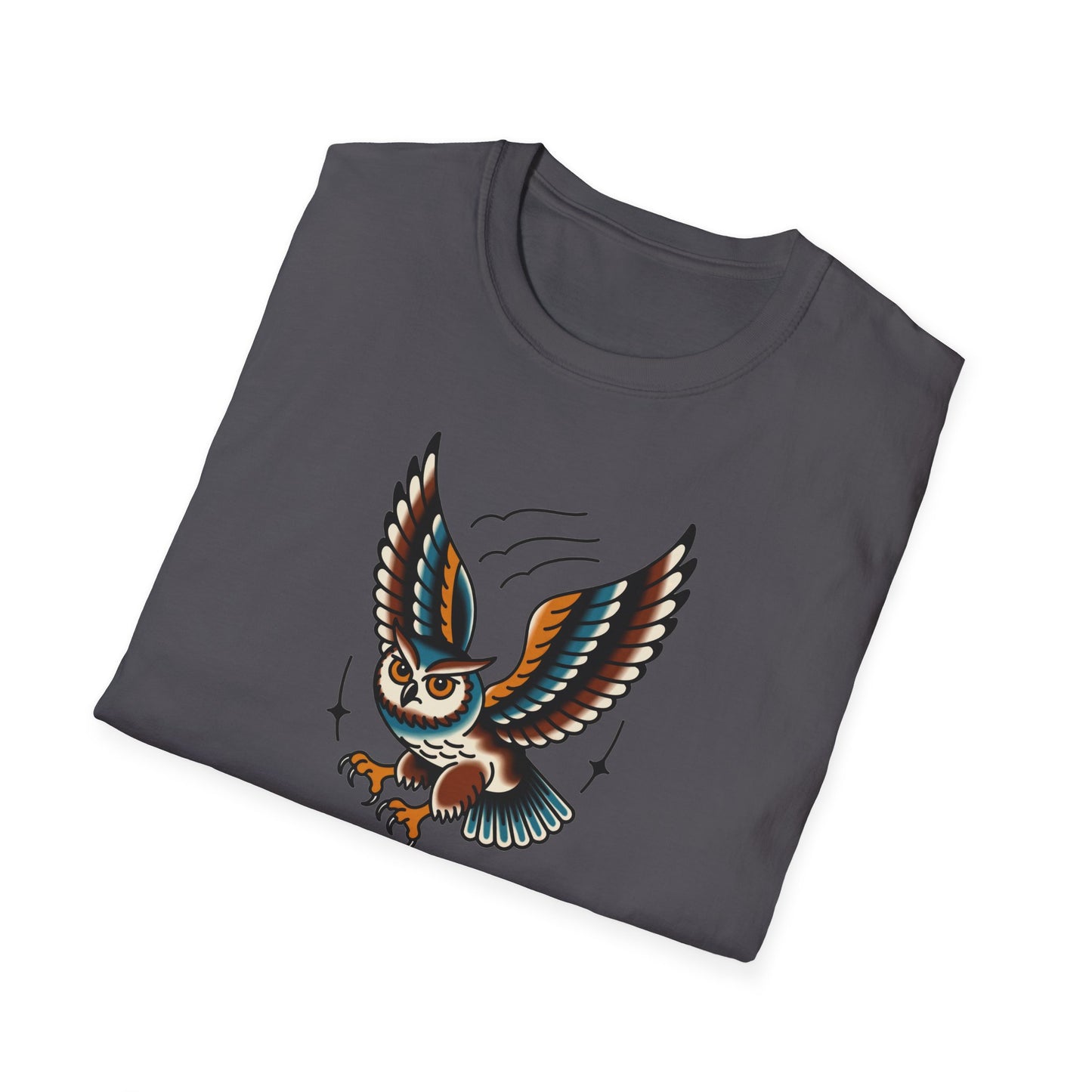 Vintage Owl Illustration T-Shirt - Flying Owl Tattoo Design