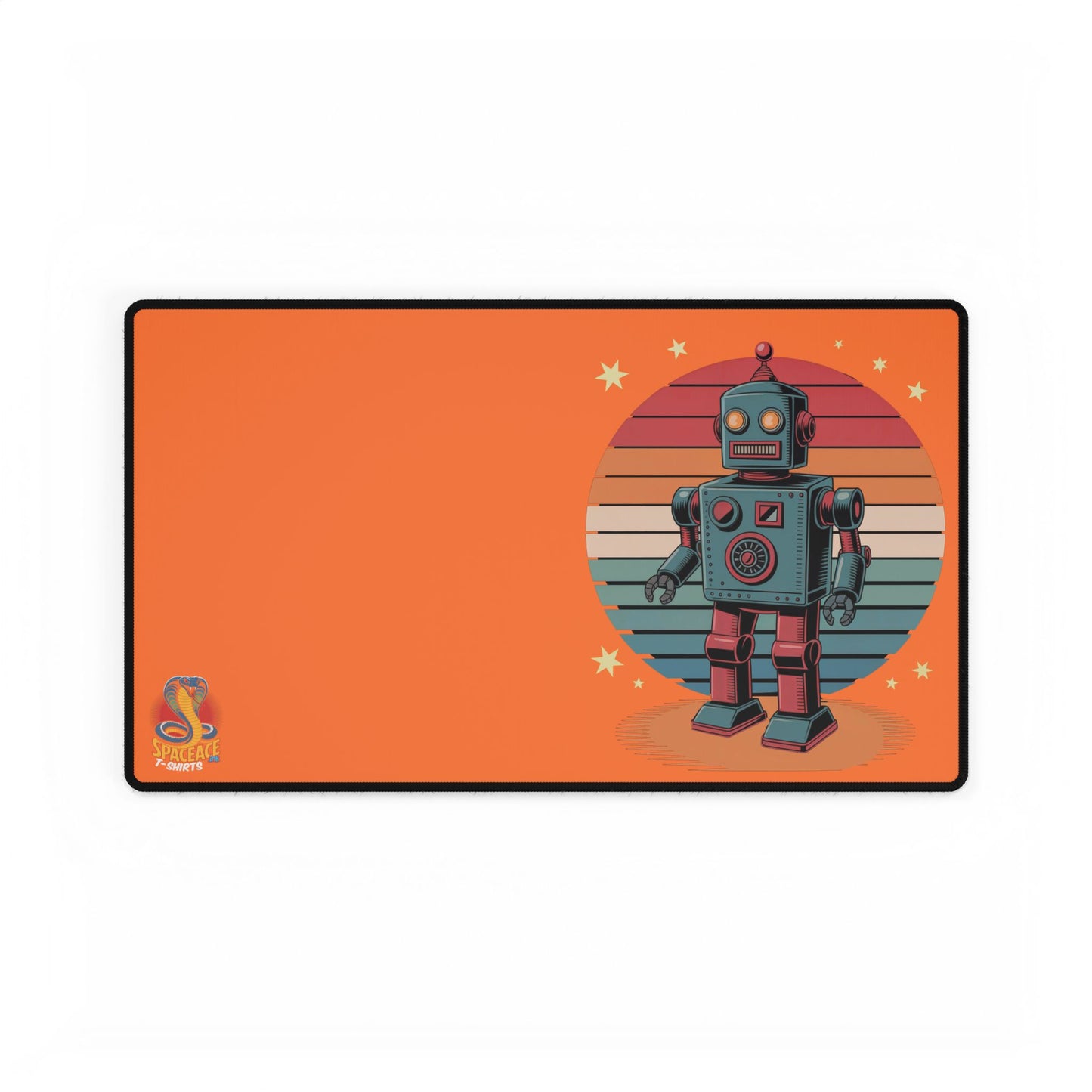 Retro Robot Desk Mat - Orange Gaming Desk Pad