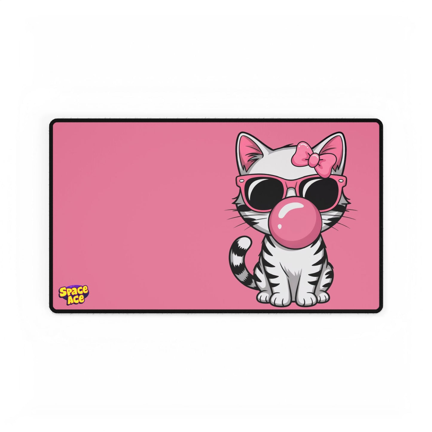 Bubblegum Cat Desk Mat - Pink Cat with Sunglasses Mouse Pad