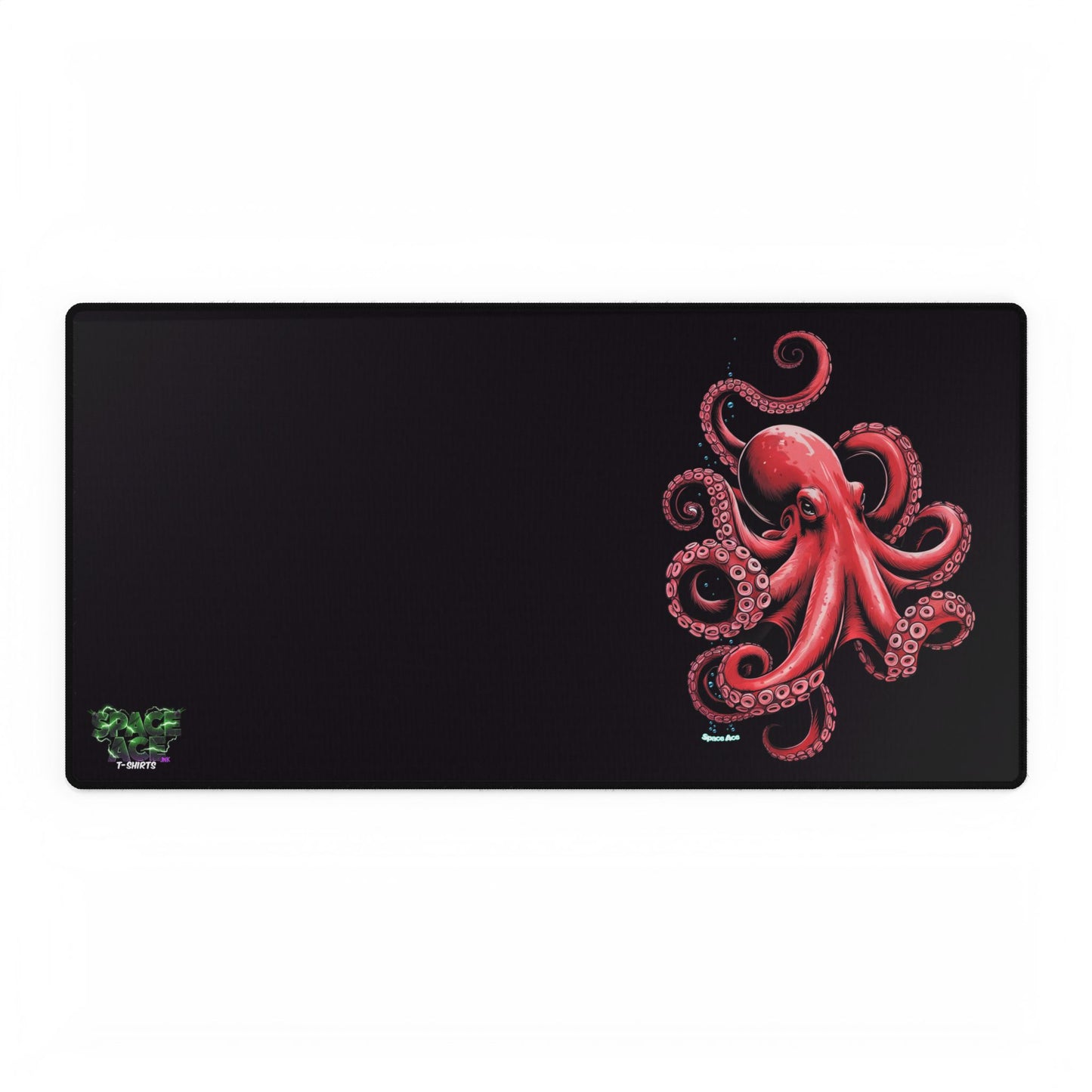 Red Octopus Illustration Desk Mat - Black Gaming Mousepad