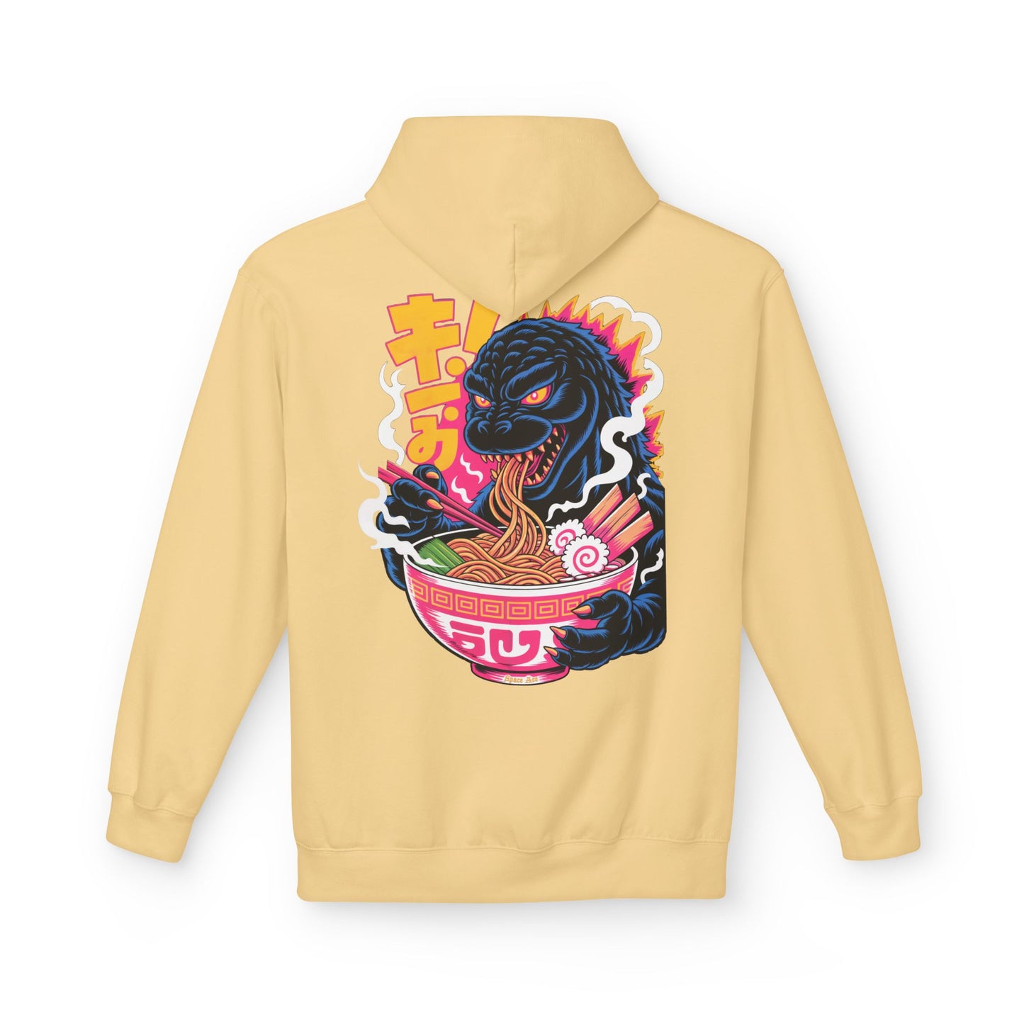 Kaiju Ramen Lover Hoodie — Neon Godzilla Eating Ramen Streetwear