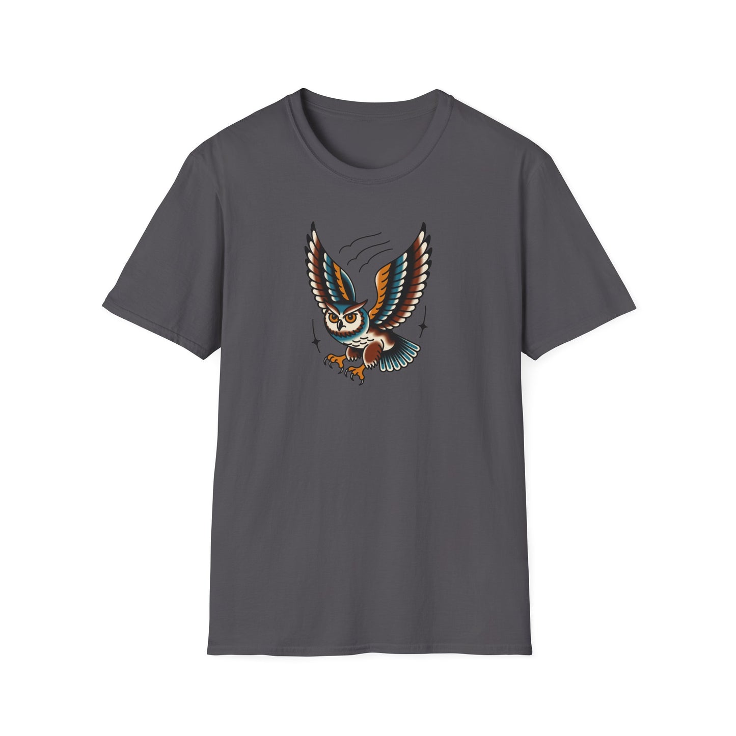 Vintage Owl Illustration T-Shirt - Flying Owl Tattoo Design
