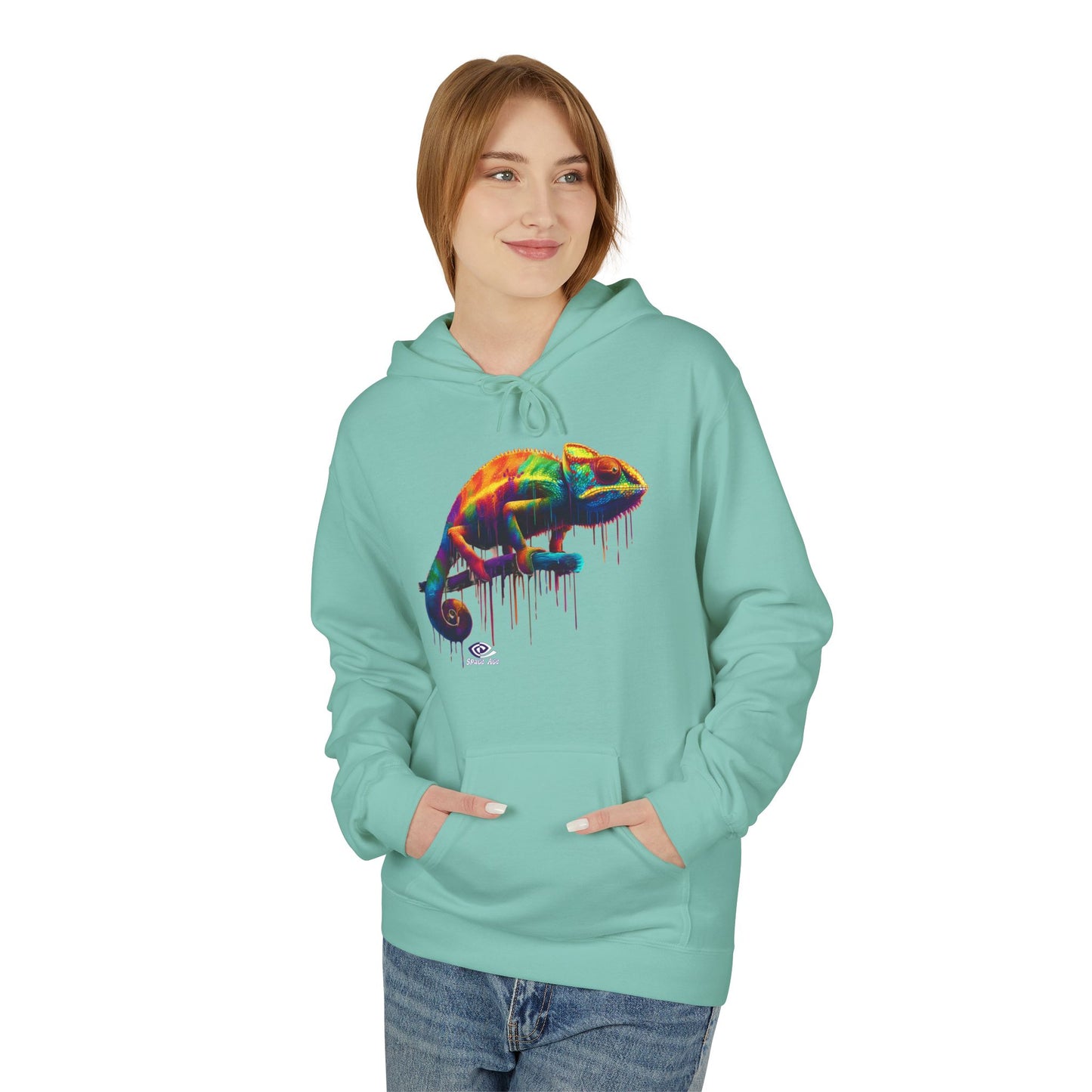 Benchmark Chameleon Hoodie — Colorful Reptile Art
