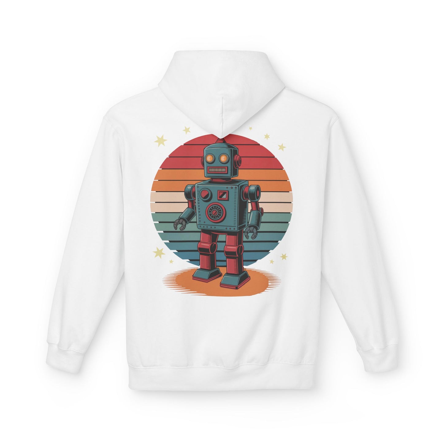 Retro Robot Hoodie – Vintage Sunset Space Toy Graphic