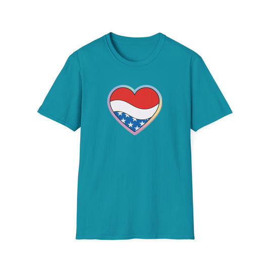 Patriotic Love Heart T-Shirt, Unisex Tee, Fourth of July Apparel, Casual Summer Shirt, Gift for Friends, Trendy Graphic Tee