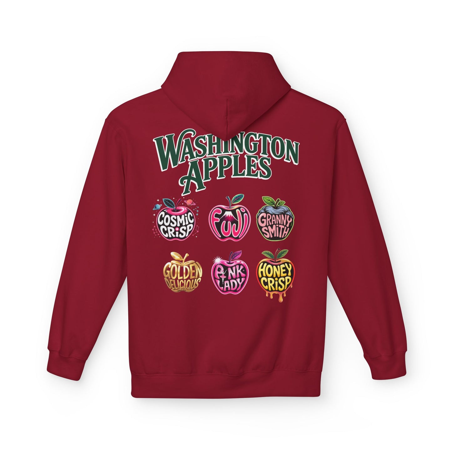 Washington Apples Hoodie — Graphic Apple Variety Sweatshirt (Cosmic Crisp, Fuji, Granny Smith, Pink Lady, Honeycrisp)