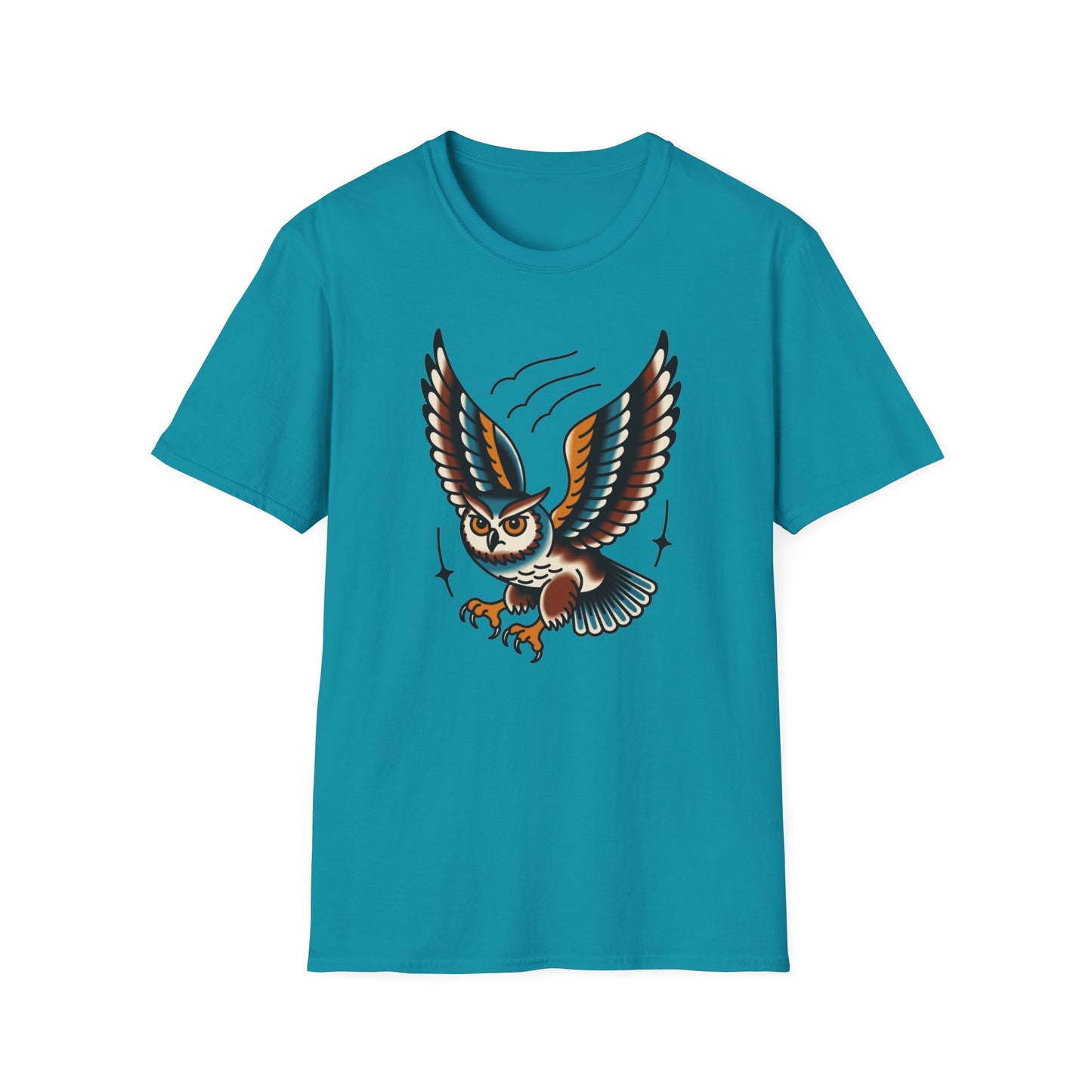 Vintage Owl Illustration T-Shirt - Flying Owl Tattoo Design