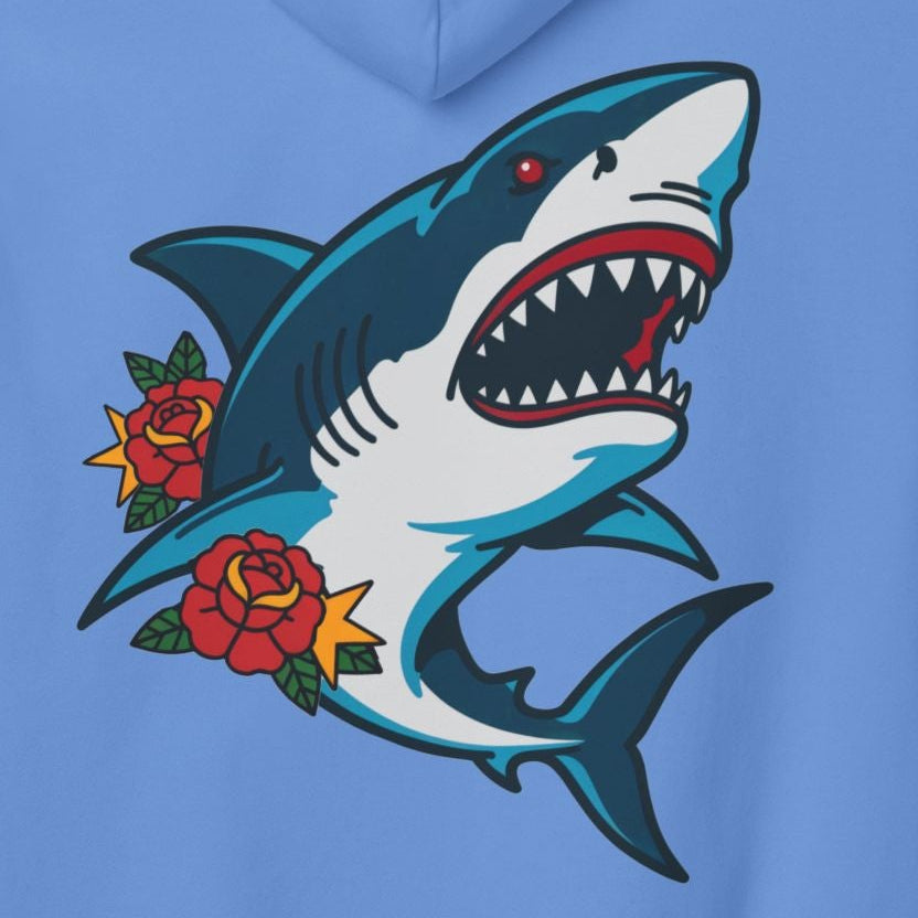 Shark Tattoo Hoodie — Vintage Floral Great White Sweatshirt