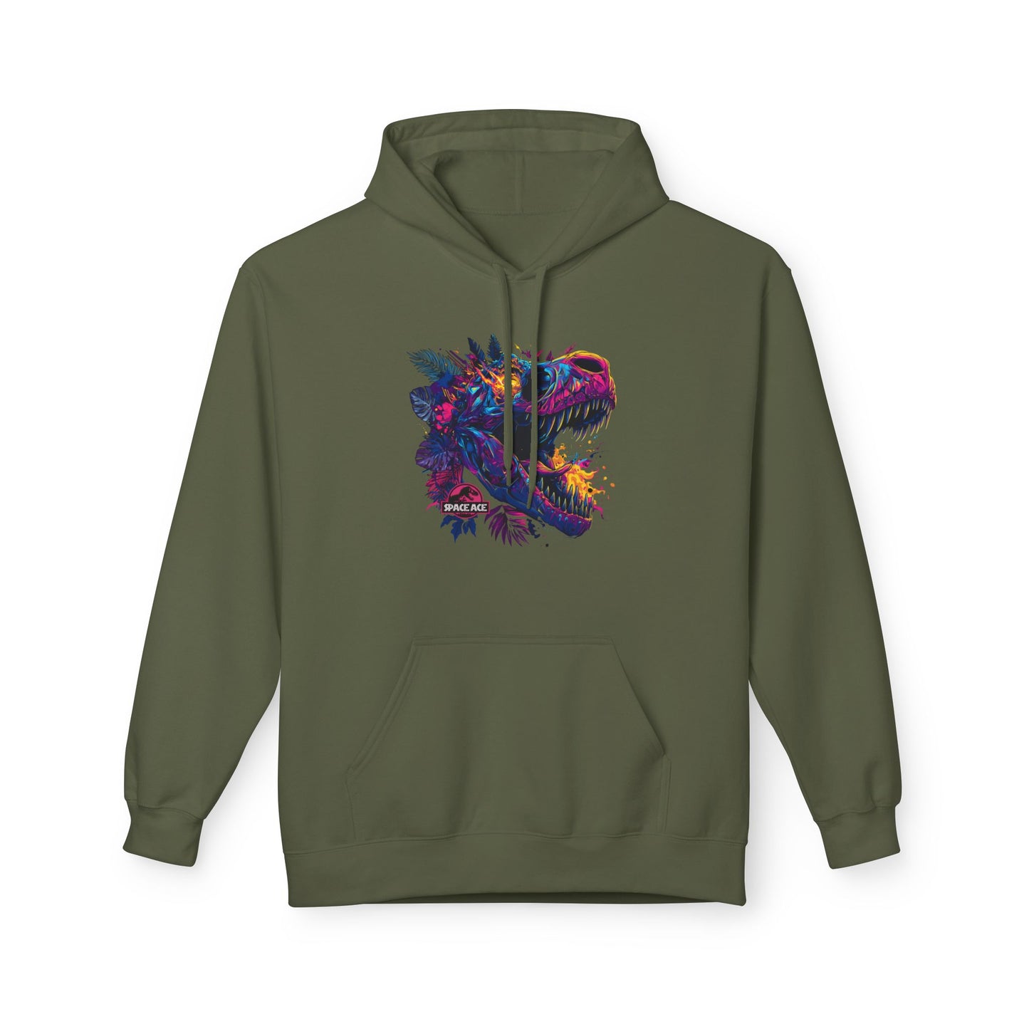 T-Rex Neon Jungle Hoodie — Colorful Dinosaur Graphic Pullover