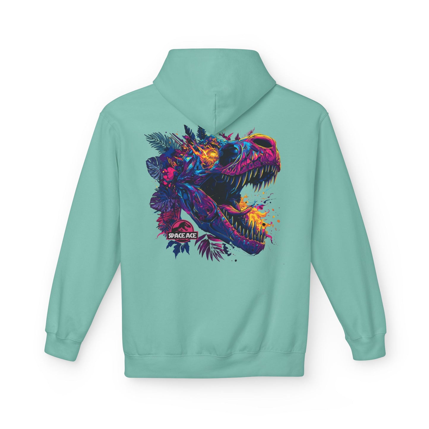T-Rex Neon Jungle Hoodie — Colorful Dinosaur Graphic Pullover