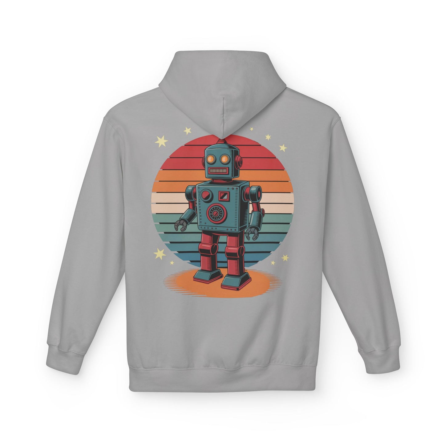 Retro Robot Hoodie – Vintage Sunset Space Toy Graphic