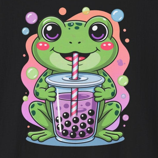 Frog Bubble Tea T-Shirt Cute Kawaii Frog Drinking Boba Tee