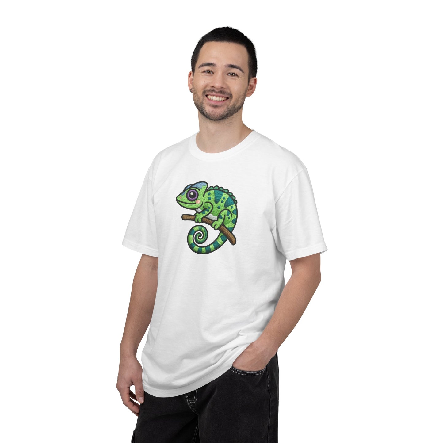 Embroidery Illusion Chameleon Graphic T-Shirt