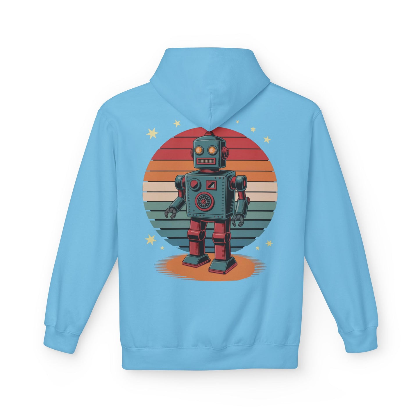 Retro Robot Hoodie – Vintage Sunset Space Toy Graphic