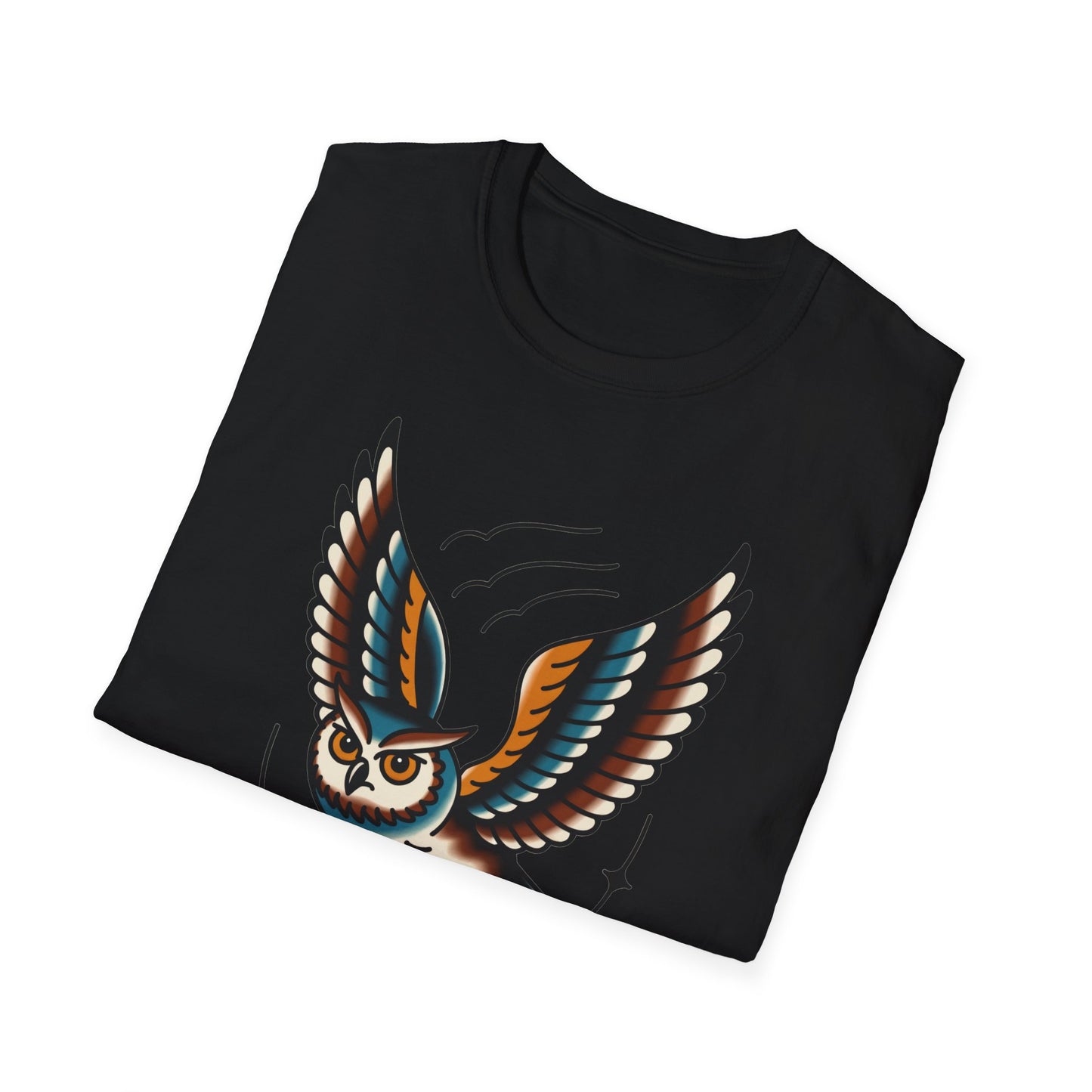 Vintage Owl Illustration T-Shirt - Flying Owl Tattoo Design