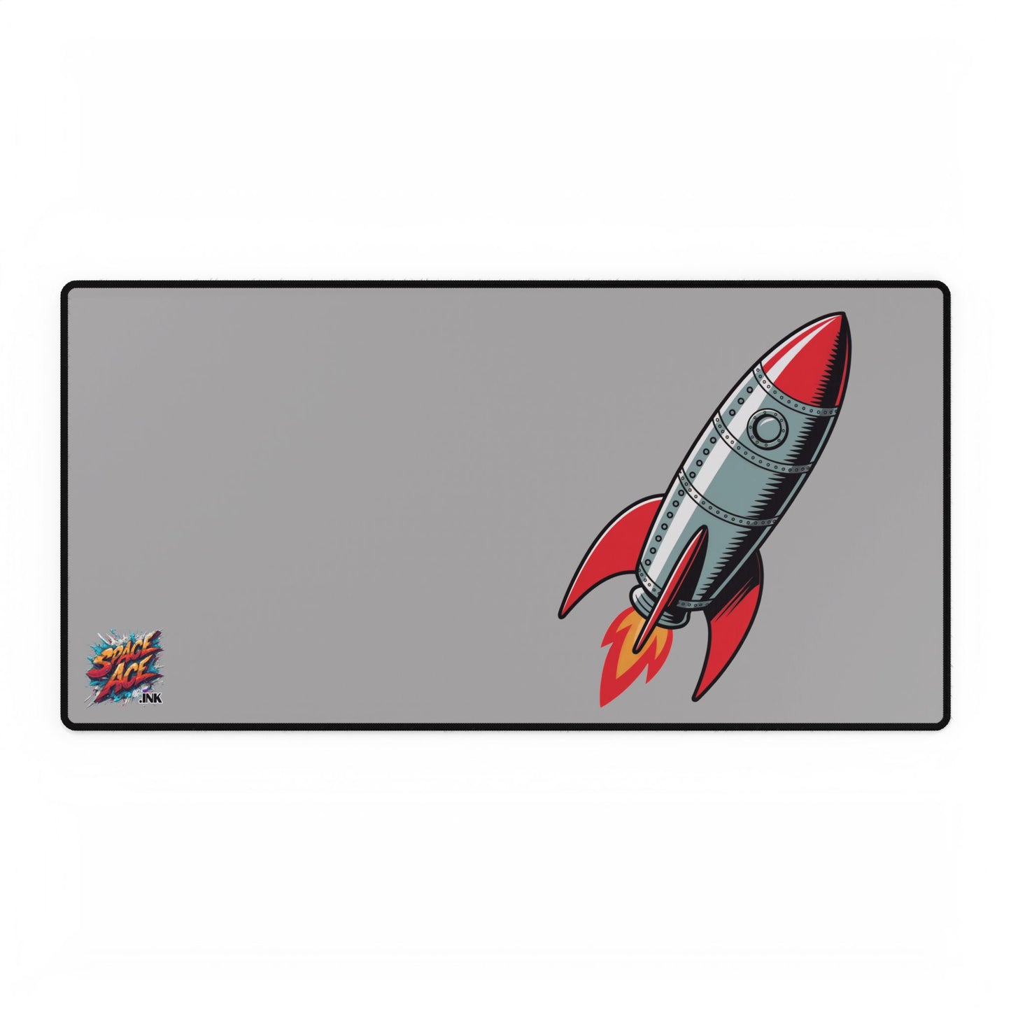Retro Rocket Illustration Desk Mat - Space, Vintage Comic Style