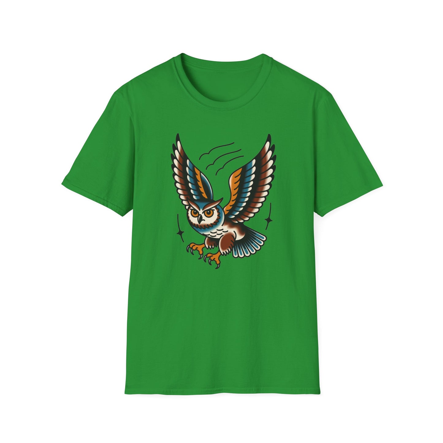 Vintage Owl Illustration T-Shirt - Flying Owl Tattoo Design