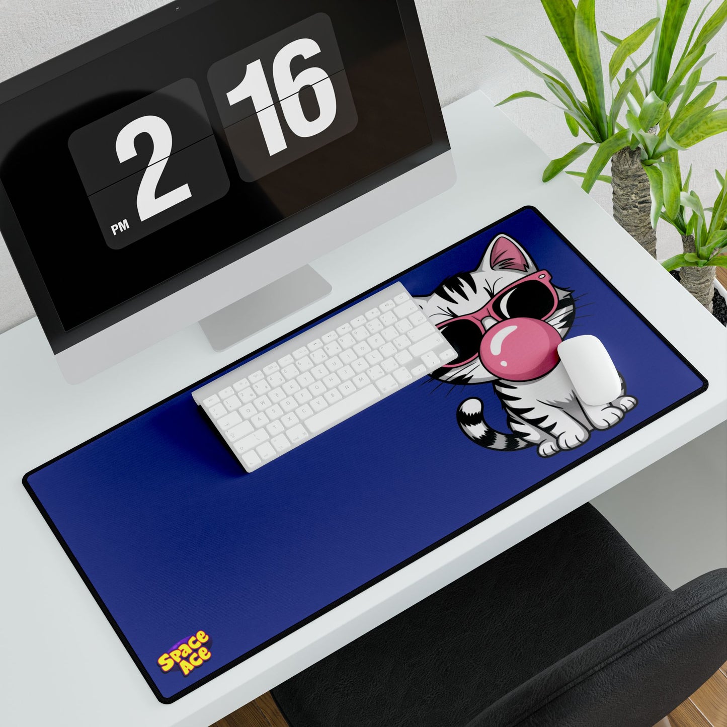Bubblegum Cat Desk Mat Blue - Cat with Sunglasses Mouse Pad