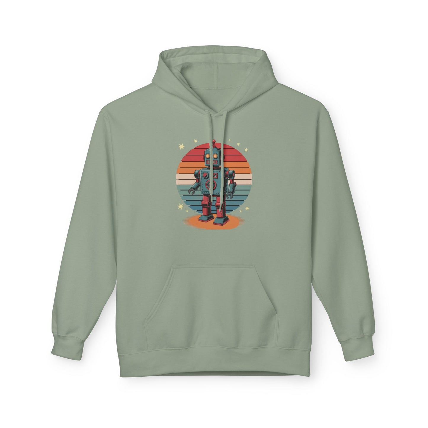 Retro Robot Hoodie – Vintage Sunset Space Toy Graphic