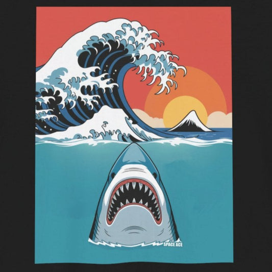 Japanese Wave Design with Shark T-Shirt