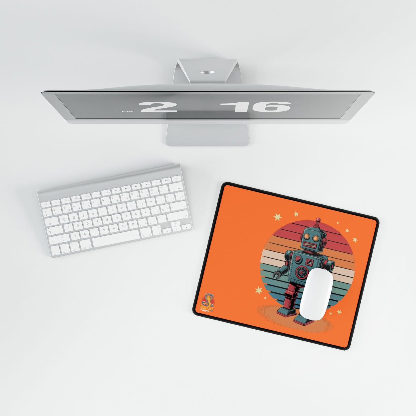 Retro Robot Desk Mat - Orange Gaming Desk Pad