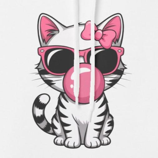 Bubble Gum Girl Kitty Hoodie, Cat Lovers Hoodie, Fun Fleece Sweater, Birthday Gift, Animal Lover Apparel