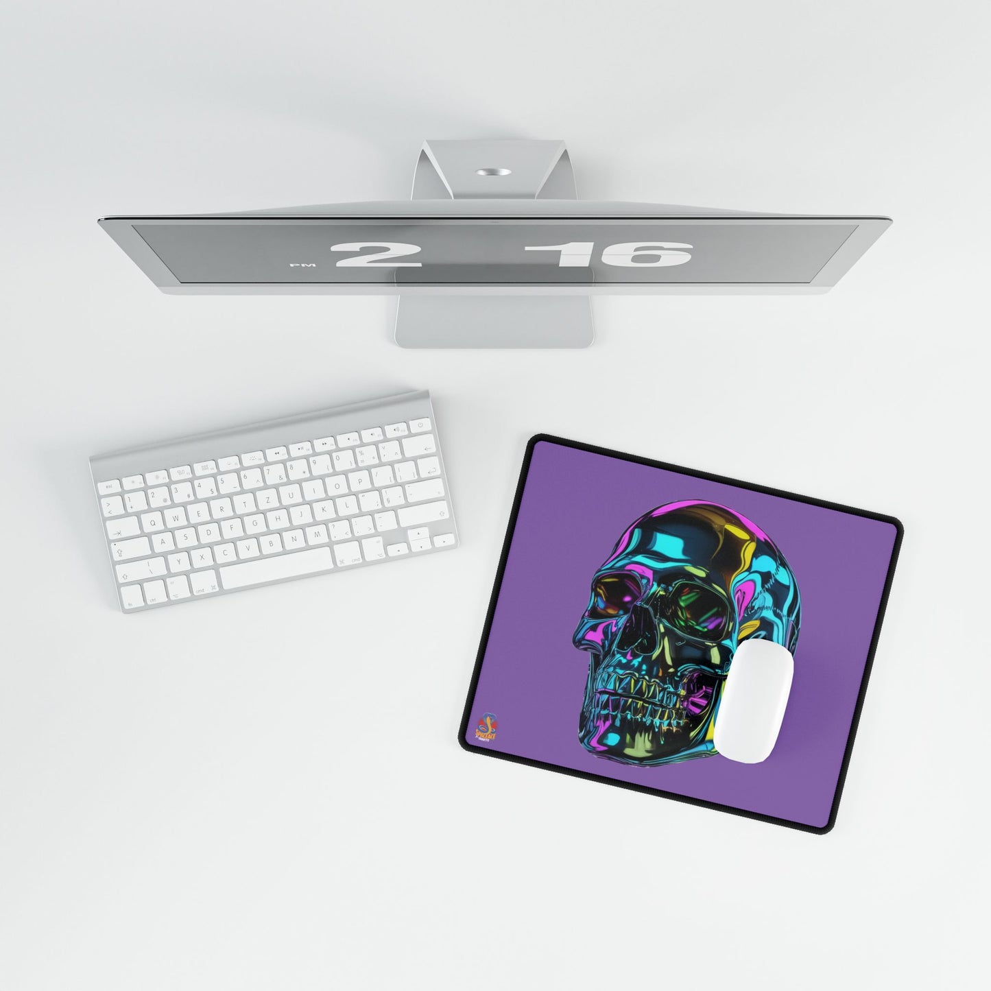 Neon Iridescent Skull Desk Mat Gaming Mouse Pad
