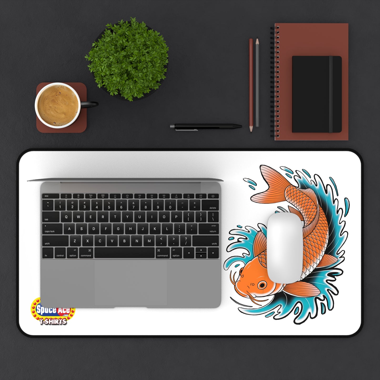 Koi Fish Splash Desk Mat - Blue Mousepad Desk Pad