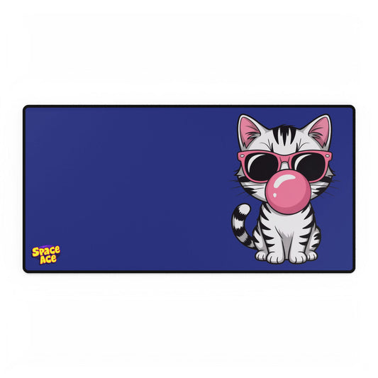 Bubblegum Cat Desk Mat Blue - Cat with Sunglasses Mouse Pad