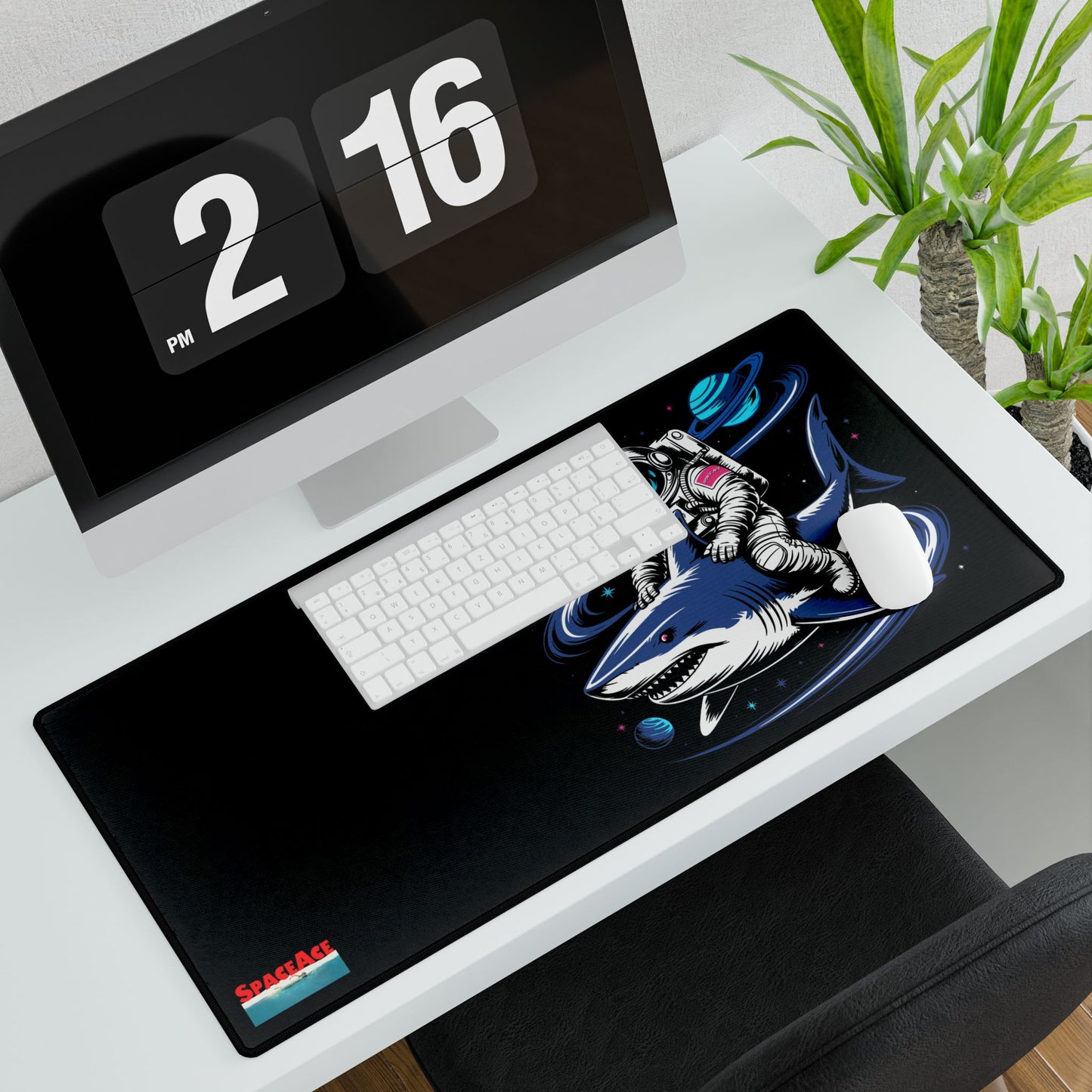 Astronaut Riding Shark Desk Mat - Space Shark Gaming Deskpad