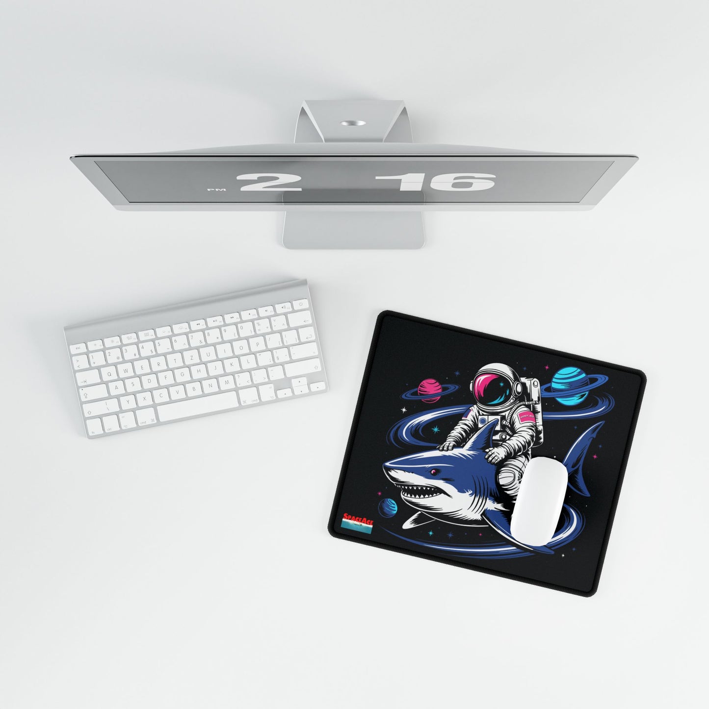 Astronaut Riding Shark Desk Mat - Space Shark Gaming Deskpad