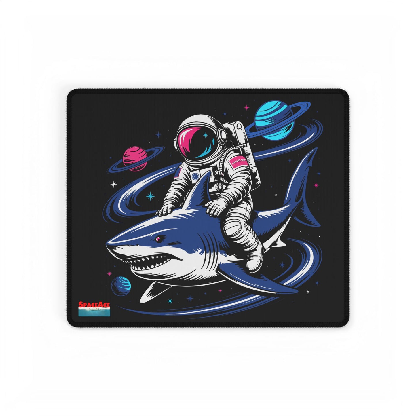 Astronaut Riding Shark Desk Mat - Space Shark Gaming Deskpad