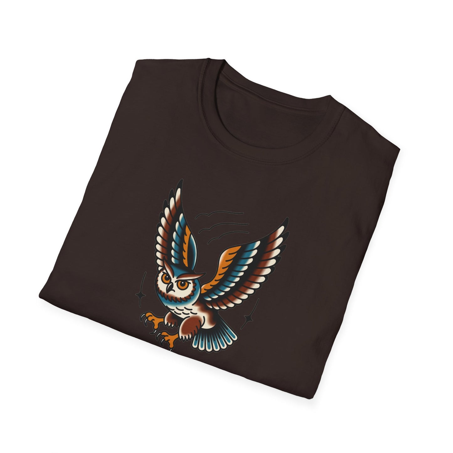Vintage Owl Illustration T-Shirt - Flying Owl Tattoo Design