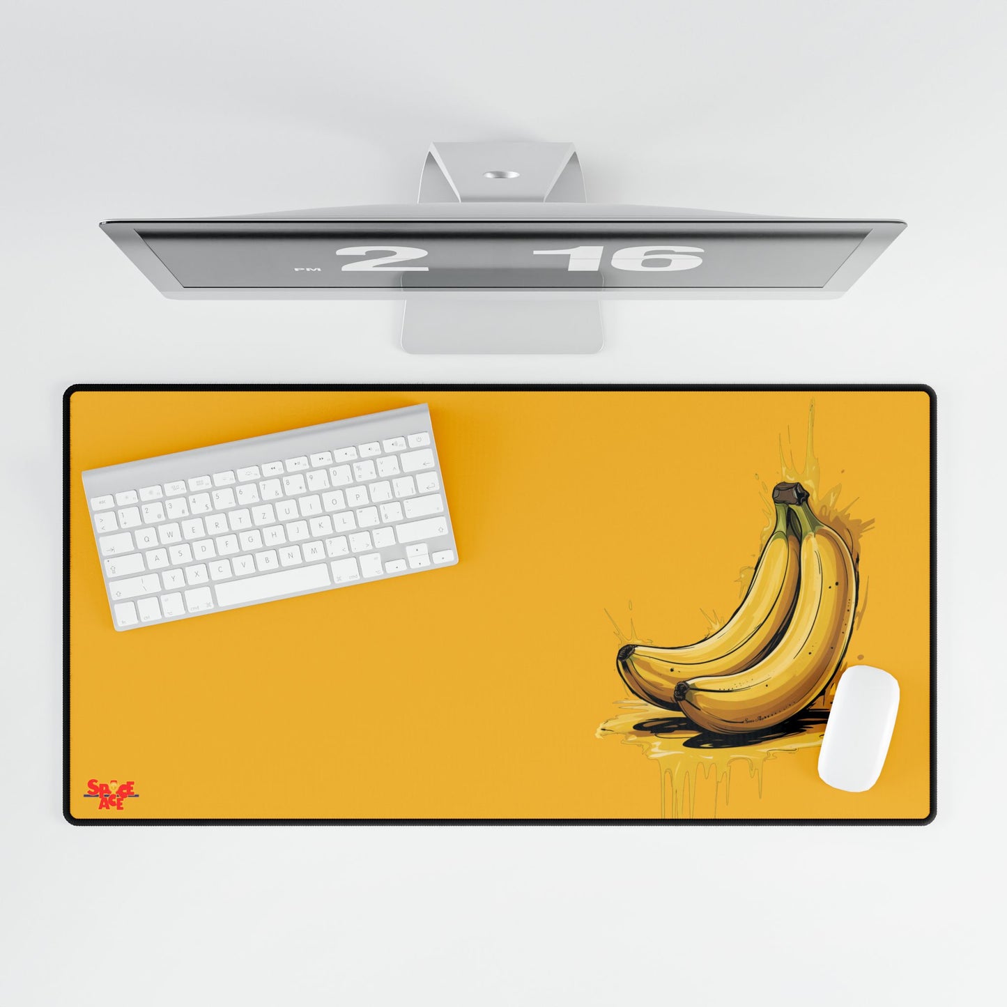 Banana Illustration Desk Mat - Yellow Fruit Playful Workspace Pad