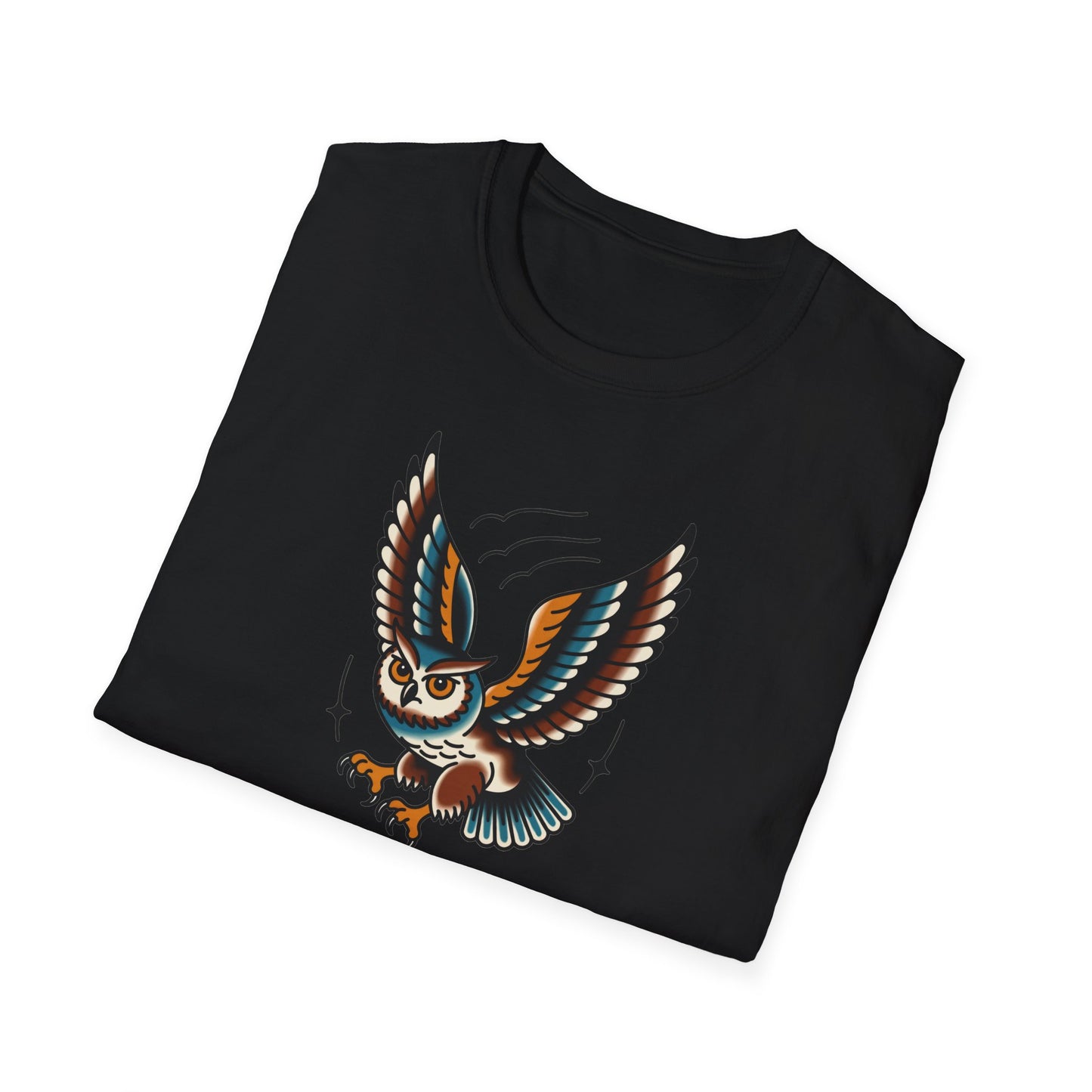 Vintage Owl Illustration T-Shirt - Flying Owl Tattoo Design