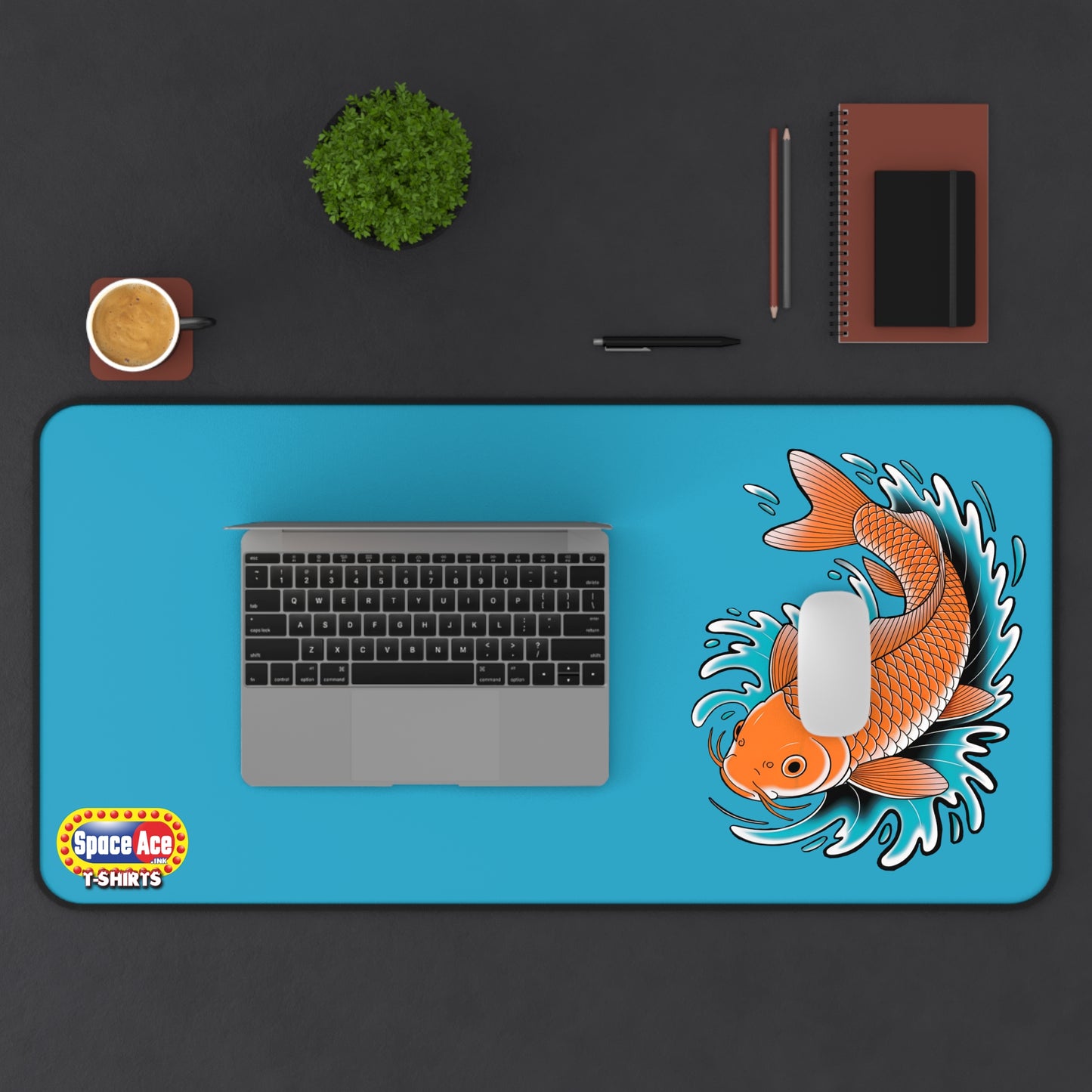 Koi Fish Splash Desk Mat - Blue Mousepad Desk Pad