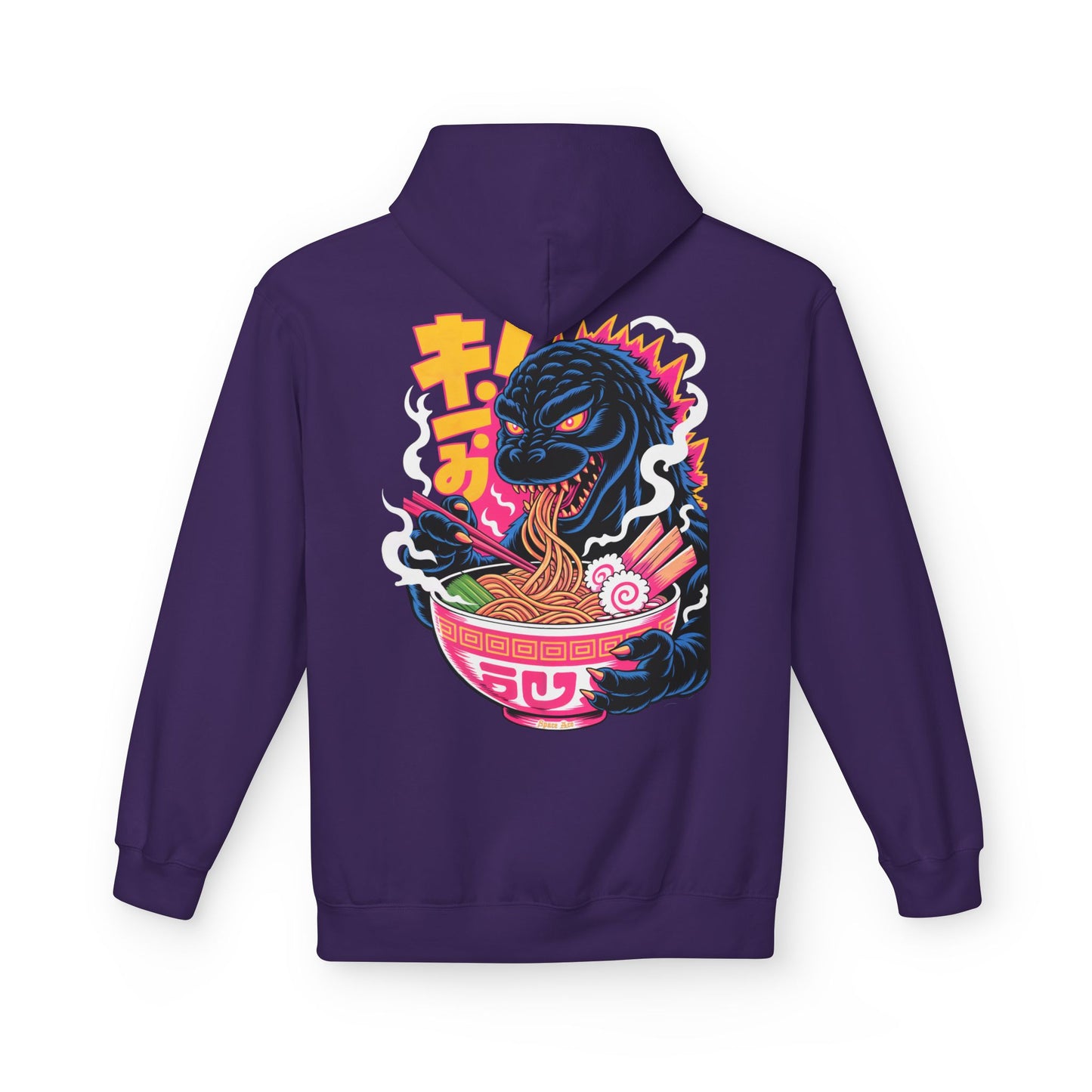 Kaiju Ramen Lover Hoodie — Neon Godzilla Eating Ramen Streetwear