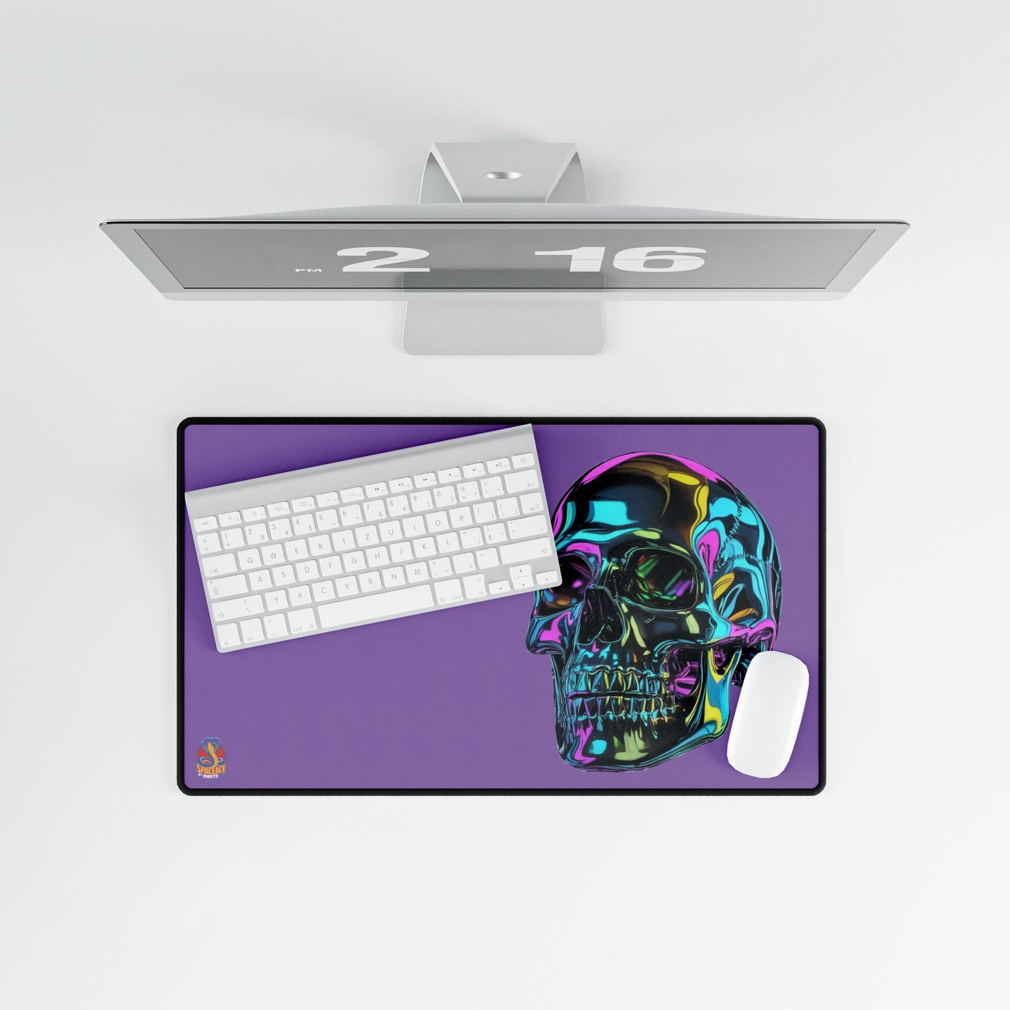 Neon Iridescent Skull Desk Mat Gaming Mouse Pad