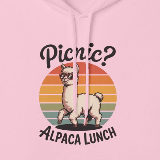 Picnic Alpaca Lunch Hoodie, Funny Animal Sweatshirt, Birthday Gift, Cozy Fleece Hoodie, Alpaca Apparel, Pet Lover Gift