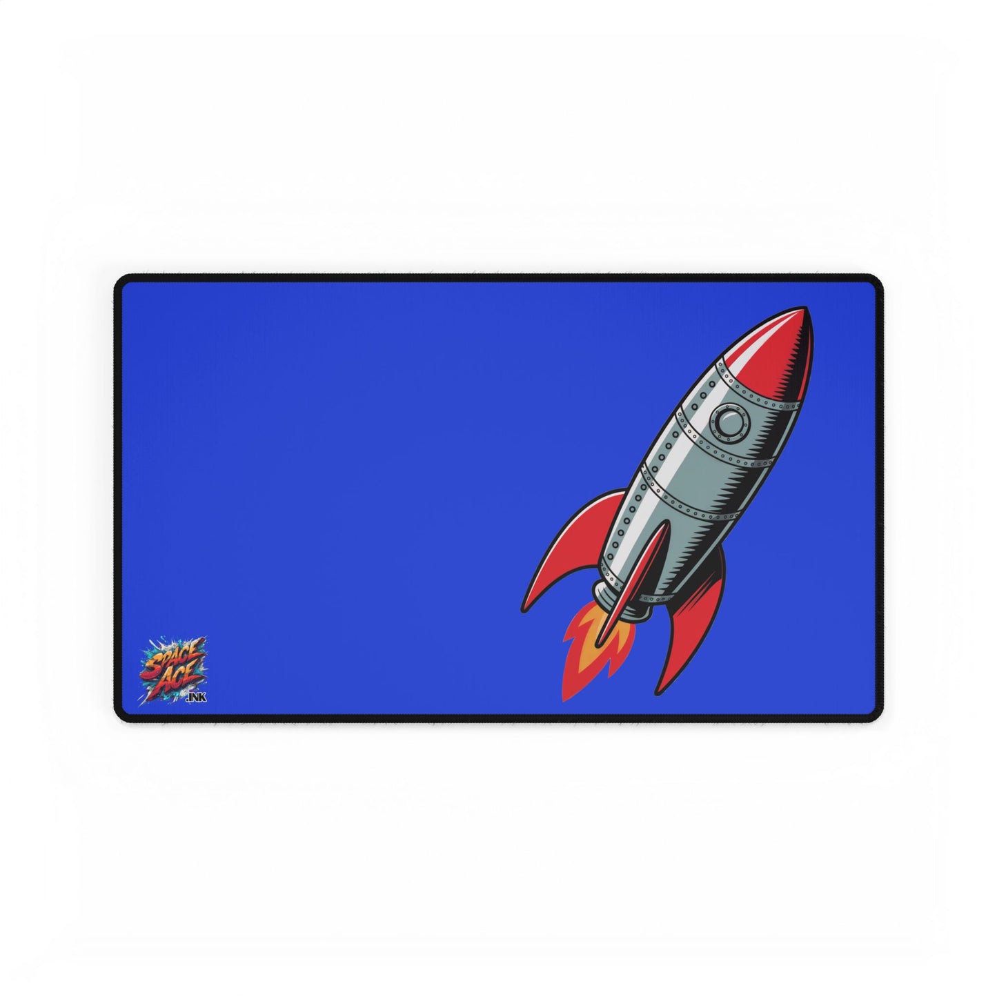 Retro Rocket Illustration Desk Mat - Space, Vintage Comic Style